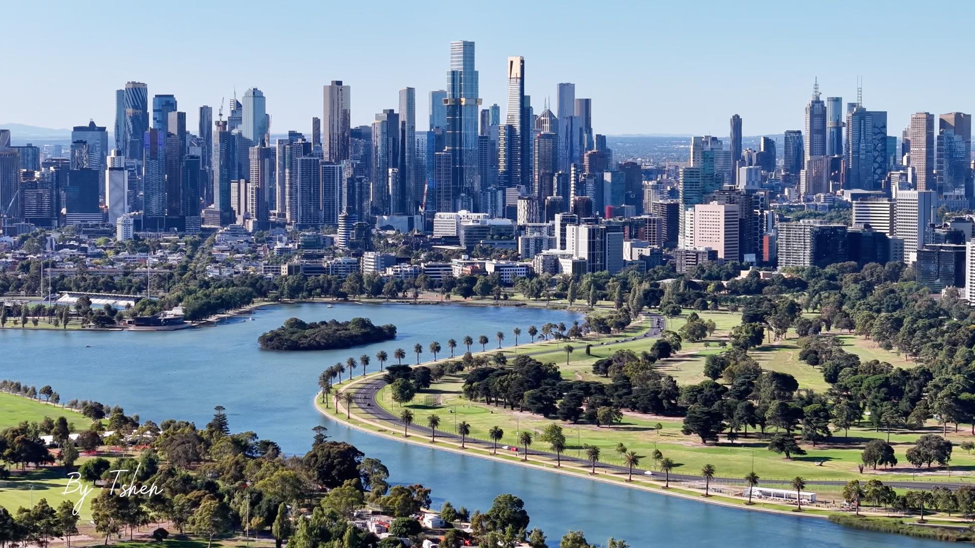 Melbourne skyline across Albert Park Lake